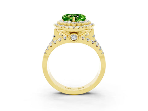 Yellow gold Double Halo Heart Cut Diamond Split Shank Pave Set Ring_3