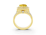 Yellow gold Double Halo Heart Cut Diamond Split Shank Pave Set Ring_3