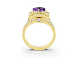 Yellow gold Double Halo Heart Cut Diamond Split Shank Pave Set Ring_3