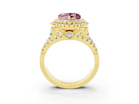 Yellow gold Double Halo Heart Cut Diamond Split Shank Pave Set Ring_3