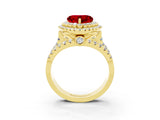 Yellow gold Double Halo Heart Cut Diamond Split Shank Pave Set Ring_3