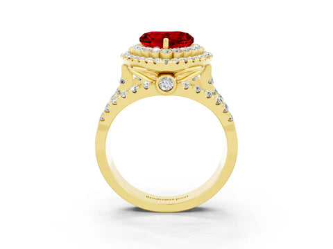 Yellow gold Double Halo Heart Cut Diamond Split Shank Pave Set Ring_3
