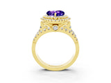 Yellow gold Double Halo Heart Cut Diamond Split Shank Pave Set Ring_3