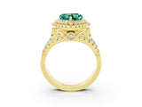 Yellow gold Double Halo Heart Cut Diamond Split Shank Pave Set Ring_3