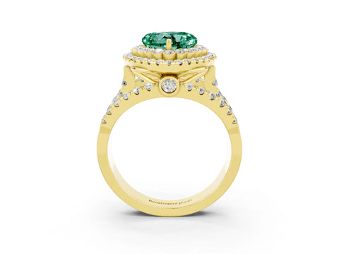 Yellow gold Double Halo Heart Cut Diamond Split Shank Pave Set Ring_3