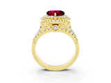 Yellow gold Double Halo Heart Cut Diamond Split Shank Pave Set Ring_3