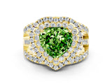 Yellow gold Double Halo Heart Cut Diamond Split Shank Pave Set Ring