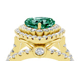 Yellow gold Double Halo Heart Cut Diamond Split Shank Pave Set Ring_4