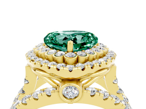Yellow gold Double Halo Heart Cut Diamond Split Shank Pave Set Ring_4