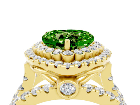 Yellow gold Double Halo Heart Cut Diamond Split Shank Pave Set Ring_4