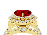 Yellow gold Double Halo Heart Cut Diamond Split Shank Pave Set Ring_4
