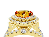 Yellow gold Double Halo Heart Cut Diamond Split Shank Pave Set Ring_4