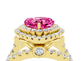 Yellow gold Double Halo Heart Cut Diamond Split Shank Pave Set Ring_4