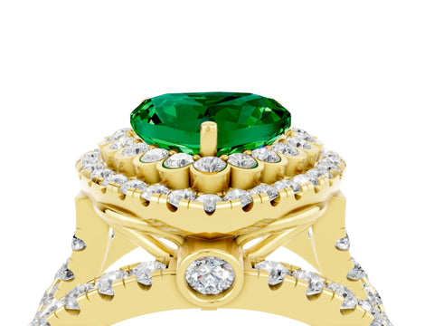 Yellow gold Double Halo Heart Cut Diamond Split Shank Pave Set Ring_4