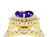 Yellow gold Double Halo Heart Cut Diamond Split Shank Pave Set Ring_4