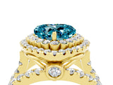 Yellow gold Double Halo Heart Cut Diamond Split Shank Pave Set Ring_4