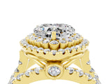 Yellow gold Double Halo Heart Cut Diamond Split Shank Pave Set Ring_4