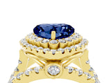 Yellow gold Double Halo Heart Cut Diamond Split Shank Pave Set Ring_4