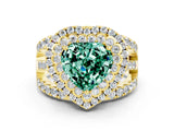 Yellow gold Double Halo Heart Cut Diamond Split Shank Pave Set Ring
