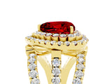 Yellow gold Double Halo Heart Cut Diamond Split Shank Pave Set Ring_5