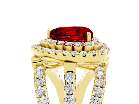 Yellow gold Double Halo Heart Cut Diamond Split Shank Pave Set Ring_5