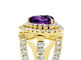 Yellow gold Double Halo Heart Cut Diamond Split Shank Pave Set Ring_5