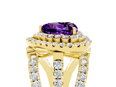 Yellow gold Double Halo Heart Cut Diamond Split Shank Pave Set Ring_5