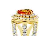 Yellow gold Double Halo Heart Cut Diamond Split Shank Pave Set Ring_5