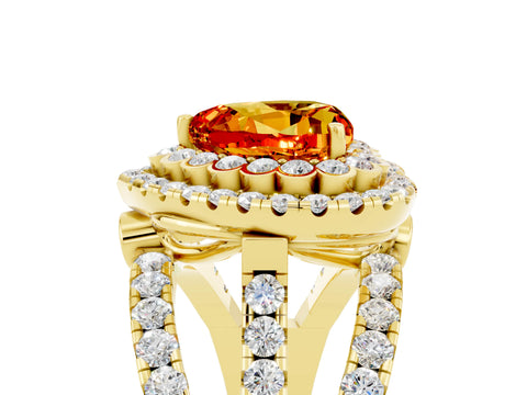 Yellow gold Double Halo Heart Cut Diamond Split Shank Pave Set Ring_5