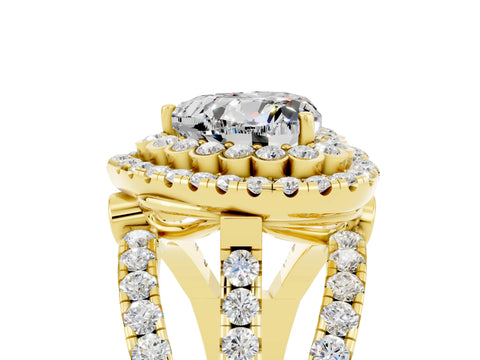 Yellow gold Double Halo Heart Cut Diamond Split Shank Pave Set Ring_5