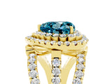 Yellow gold Double Halo Heart Cut Diamond Split Shank Pave Set Ring_5