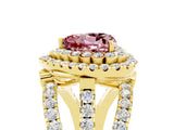 Yellow gold Double Halo Heart Cut Diamond Split Shank Pave Set Ring_5