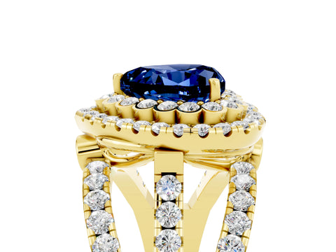 Yellow gold Double Halo Heart Cut Diamond Split Shank Pave Set Ring_5