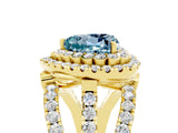 Yellow gold Double Halo Heart Cut Diamond Split Shank Pave Set Ring_5