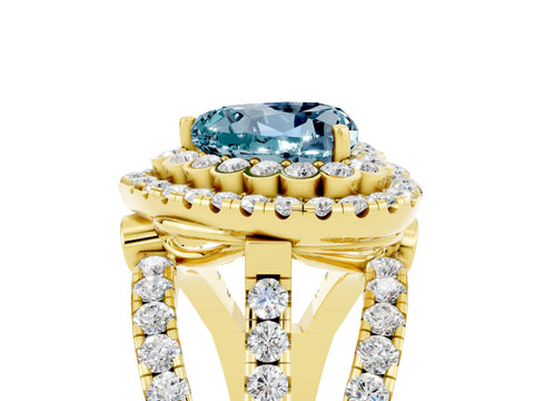 Yellow gold Double Halo Heart Cut Diamond Split Shank Pave Set Ring_5