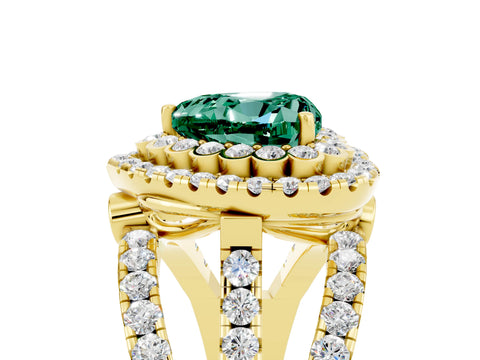 Yellow gold Double Halo Heart Cut Diamond Split Shank Pave Set Ring_5
