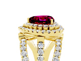 Yellow gold Double Halo Heart Cut Diamond Split Shank Pave Set Ring_5