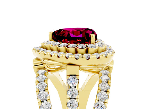 Yellow gold Double Halo Heart Cut Diamond Split Shank Pave Set Ring_5
