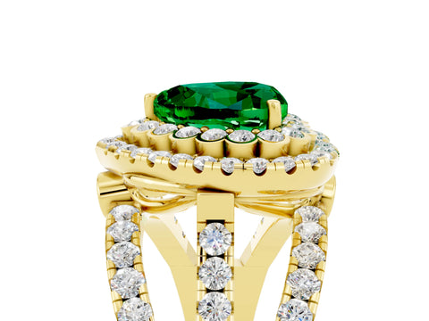 Yellow gold Double Halo Heart Cut Diamond Split Shank Pave Set Ring_5