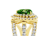 Yellow gold Double Halo Heart Cut Diamond Split Shank Pave Set Ring_5
