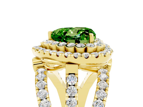 Yellow gold Double Halo Heart Cut Diamond Split Shank Pave Set Ring_5