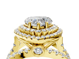 Yellow gold Double Halo Heart Cut Diamond Split Shank Pave Set Ring_7
