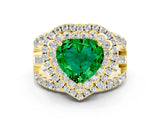 Yellow gold Double Halo Heart Cut Diamond Split Shank Pave Set Ring