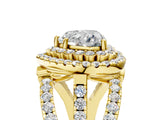 Yellow gold Double Halo Heart Cut Diamond Split Shank Pave Set Ring_8