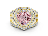 Yellow gold Double Halo Heart Cut Diamond Split Shank Pave Set Ring