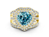 Yellow gold Double Halo Heart Cut Diamond Split Shank Pave Set Ring