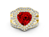 Yellow gold Double Halo Heart Cut Diamond Split Shank Pave Set Ring