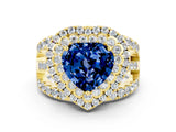 Yellow gold Double Halo Heart Cut Diamond Split Shank Pave Set Ring
