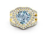 Yellow gold Double Halo Heart Cut Diamond Split Shank Pave Set Ring