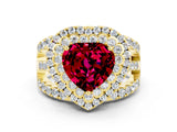 Yellow gold Double Halo Heart Cut Diamond Split Shank Pave Set Ring
